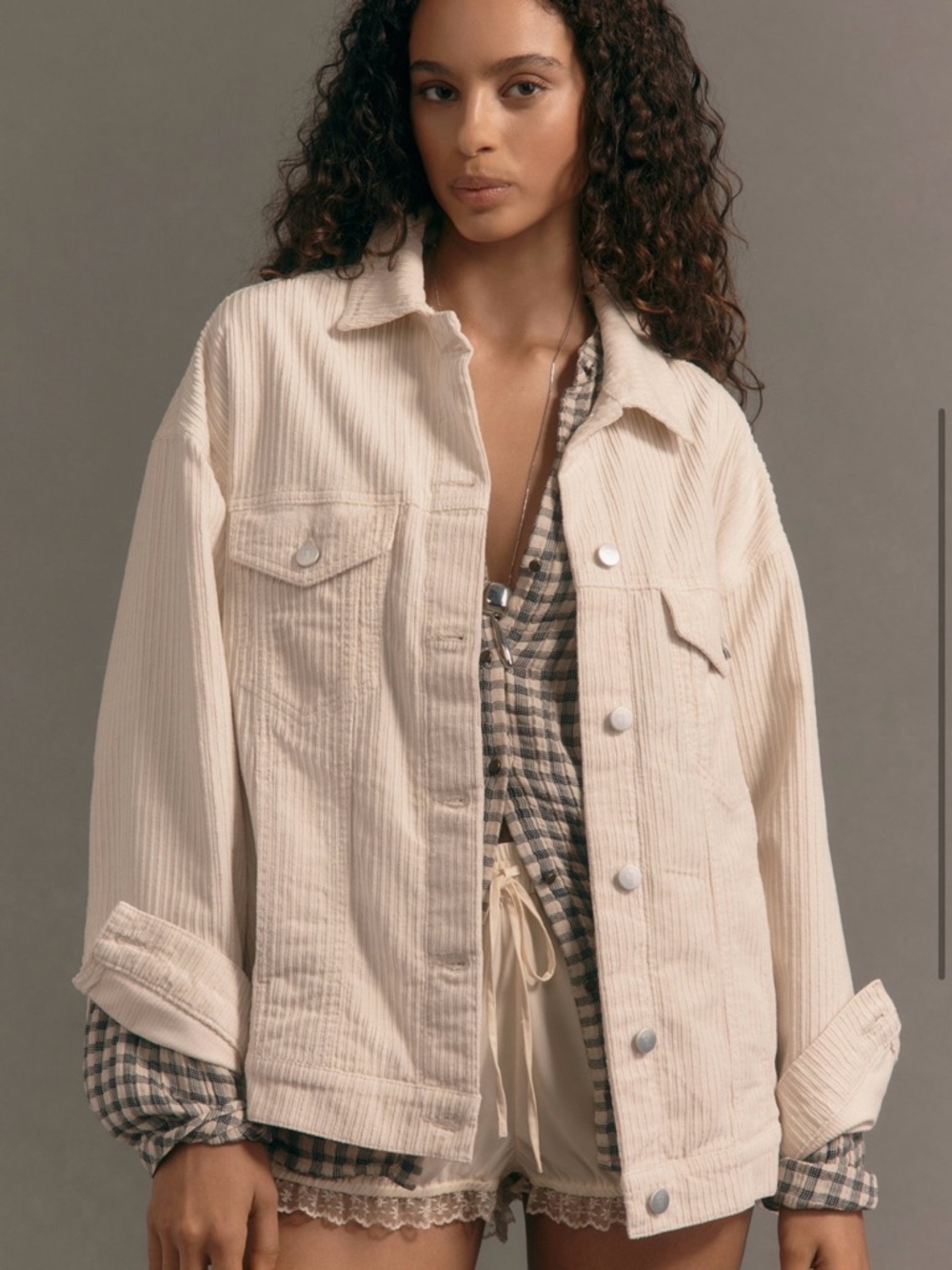 Pilcro Cream Corduroy Button-Front Jacket